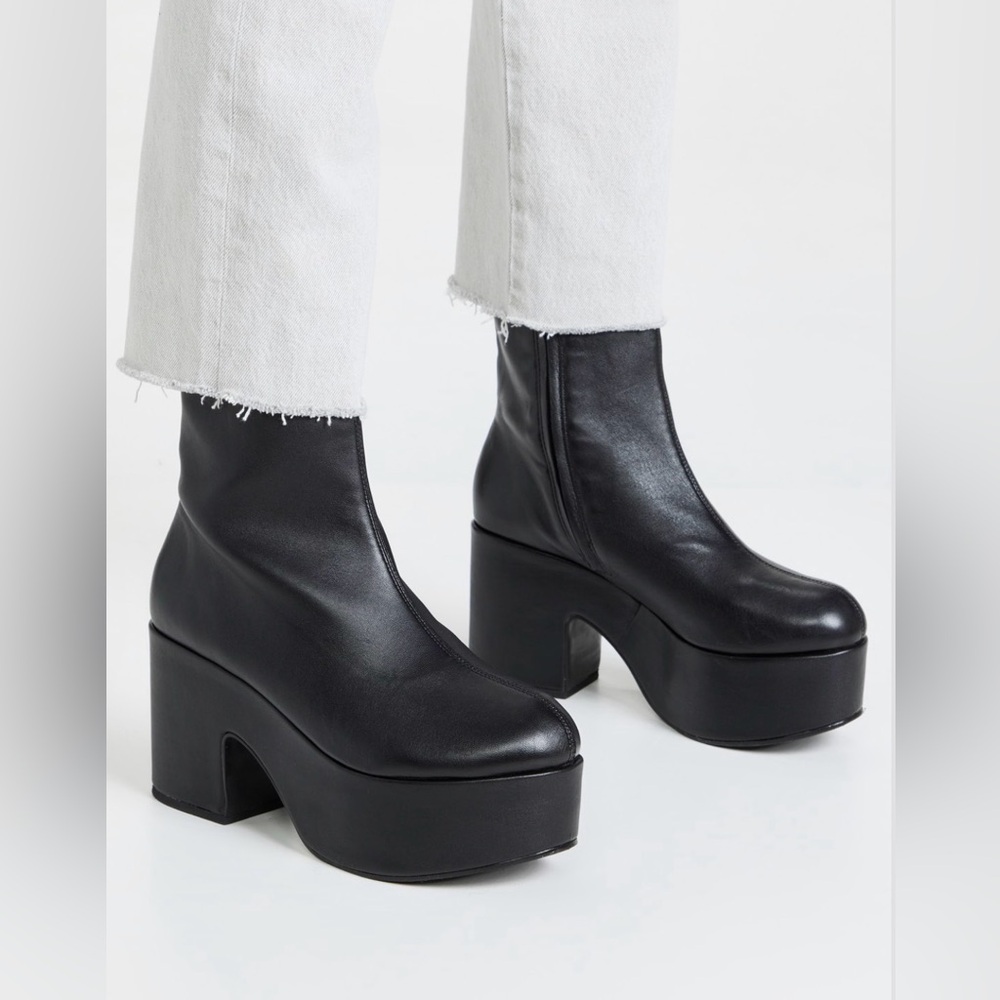 LARROUDE Miso Boots 8.5 Black Leather Chunky Platform Block Heel Side Zipper